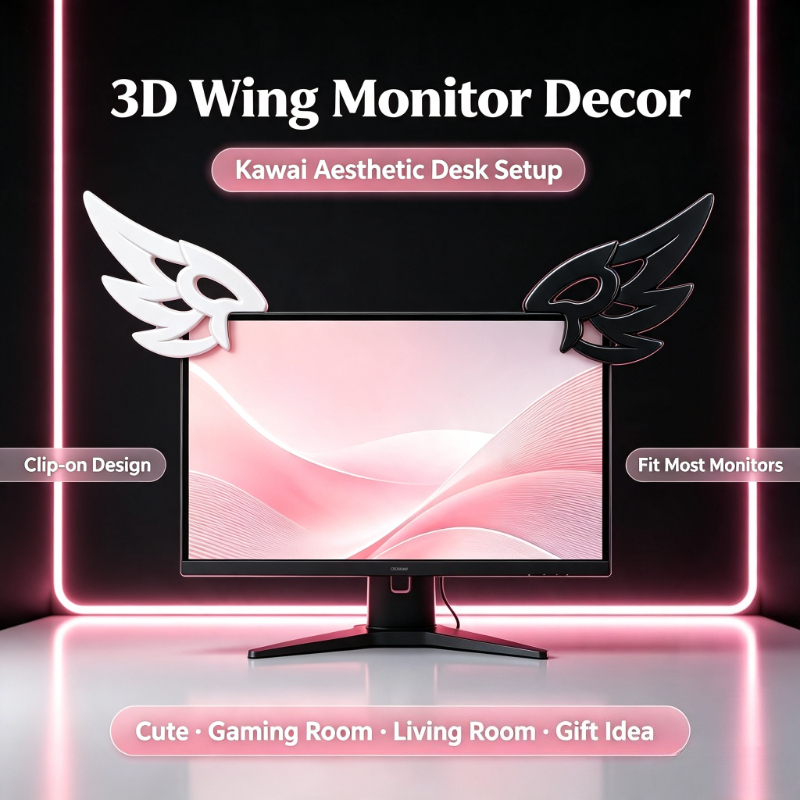 Desk Setup No Monitor - Kawaii 3D Wing Decor for Computer