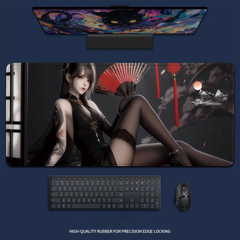 Desk Setup Pegboard - Sexy Anime Girl Red Fan Extended