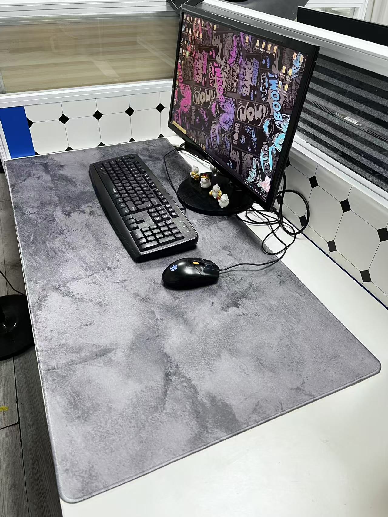 Desk Setup Grey - Grey Marble Big Mousepepad Mouse Pads