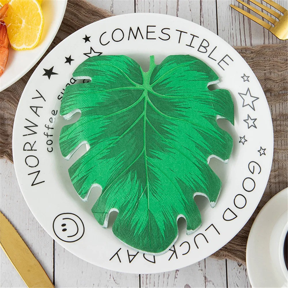 Desk Setup Green - Tropical Monstera Leaf Disposable Paper Napkins