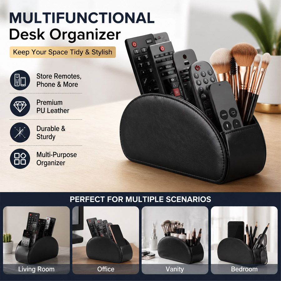 Desk Setup Organization - 1Pc 5 Grid PU Leather Desktop