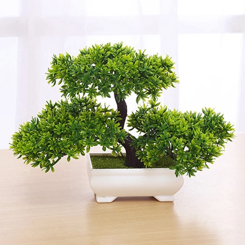 Desk Setup Green - 1Pcs Green Artificial Plants Bonsai Plastic