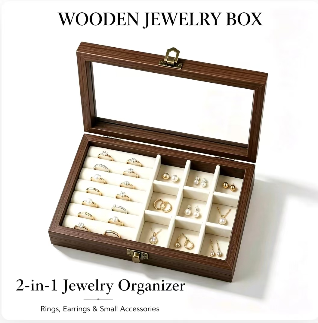 Desk Setup Organization - Bedroom Desktop Walnut Pattern Velvet Jewelry