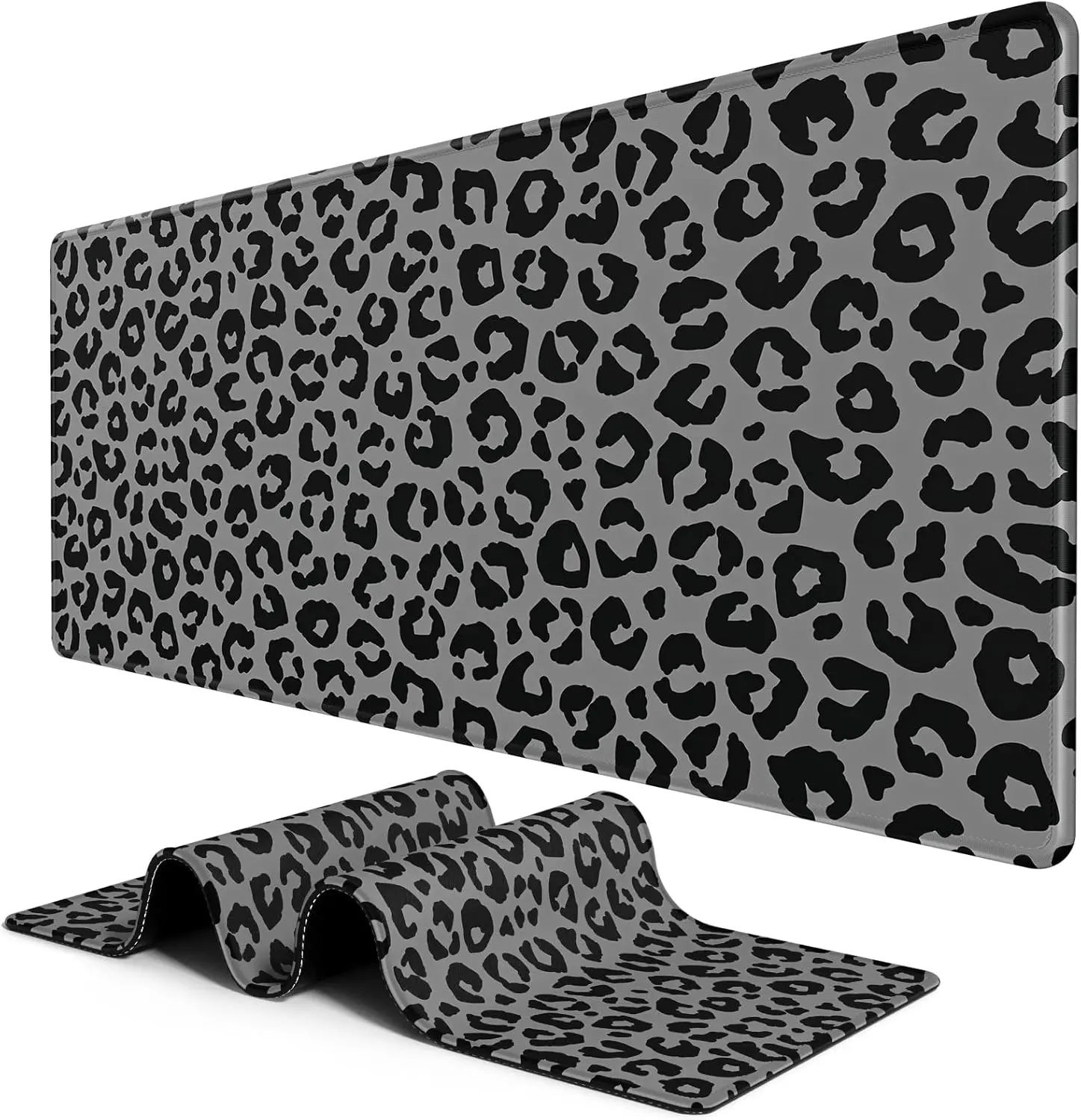 Desk Setup Grey - Stylish Grey Black Leopard Print Large