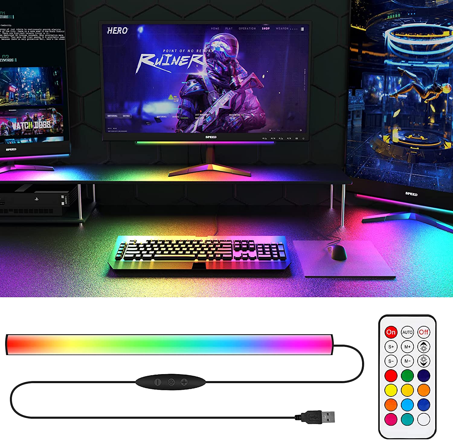 Desk Setup No Monitor - Under Monitor Light Bar RGB Dreamcolor