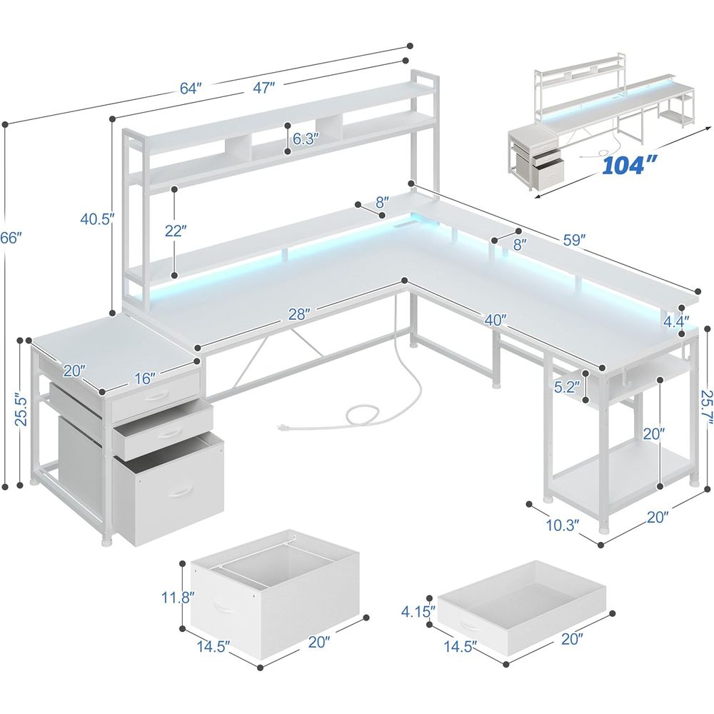 104-inch L-Shaped Desk for Dua - Desk Setup No Monitor 评论和价格
