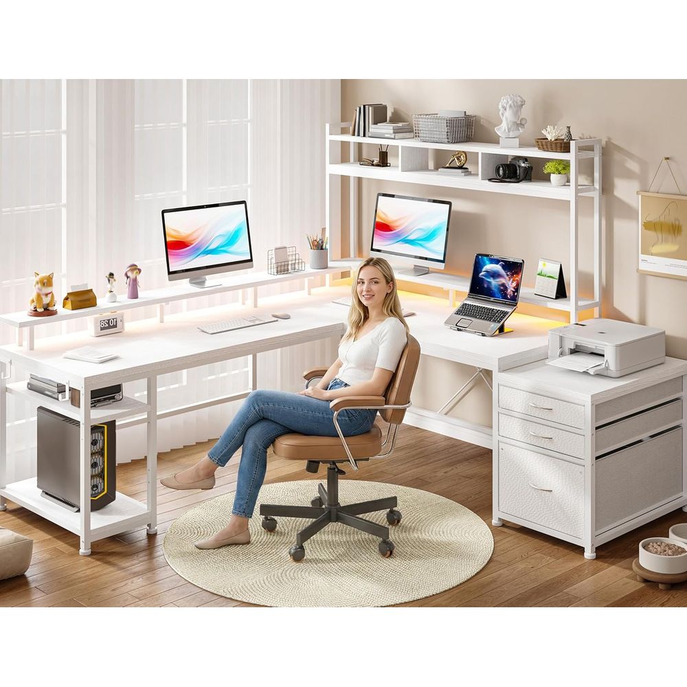 104-inch L-Shaped Desk for Dua - Desk Setup No Monitor 评论和价格