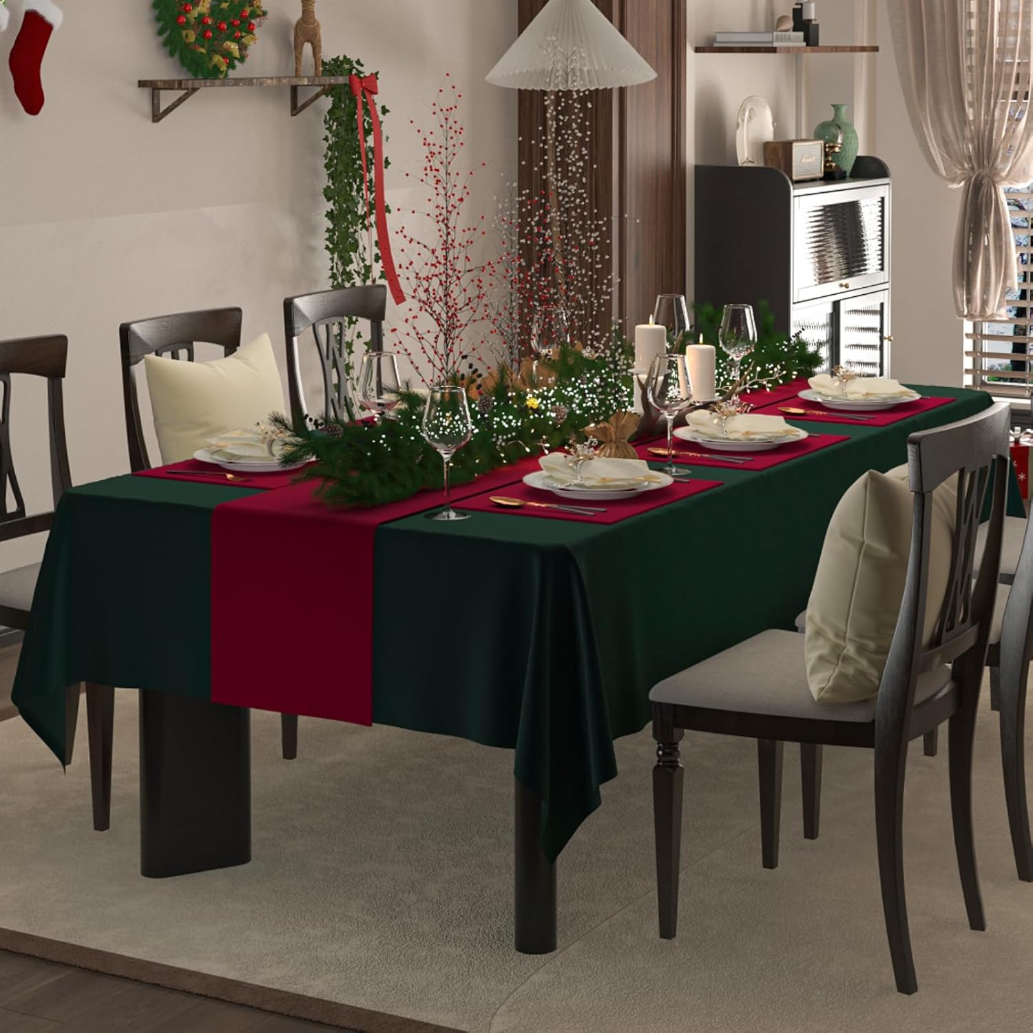 Hunter Green Christmas Tablecl - Desk Setup Green 评论和价格