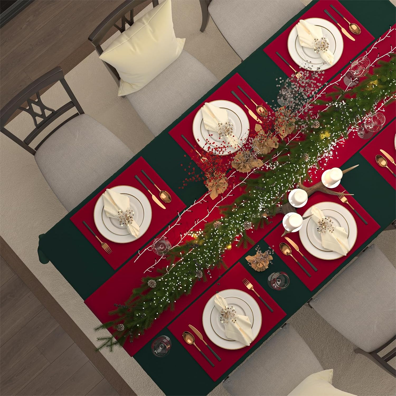 Hunter Green Christmas Tablecl - Desk Setup Green 评论和价格