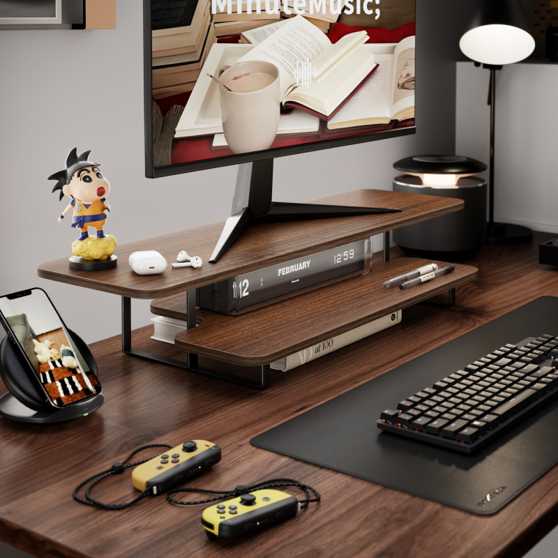Walnut Finish Monitor Stand Ri - Desk Setup For Laptop And Monitor 评论和价格