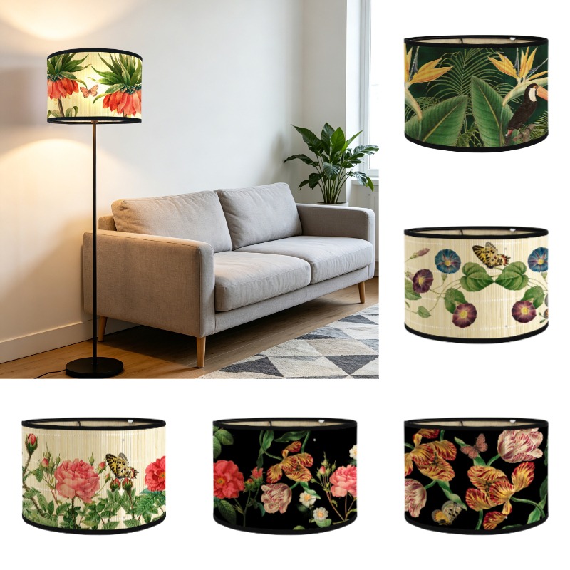 Vintage Printed Bamboo Lampsha - Desk Setup Vintage 评论和价格