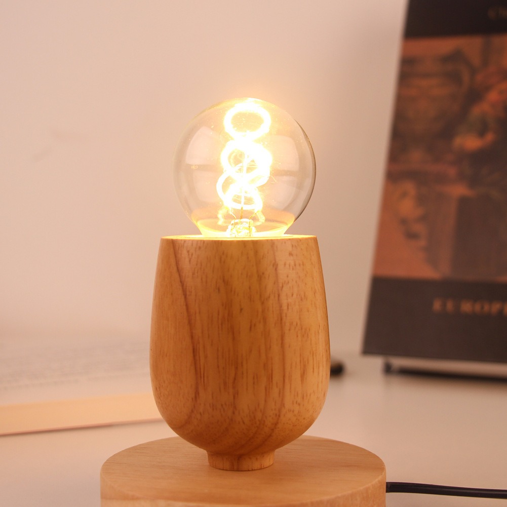 Retro Wood Table Lamp E27 Sock - Desk Setup Vintage 评论和价格